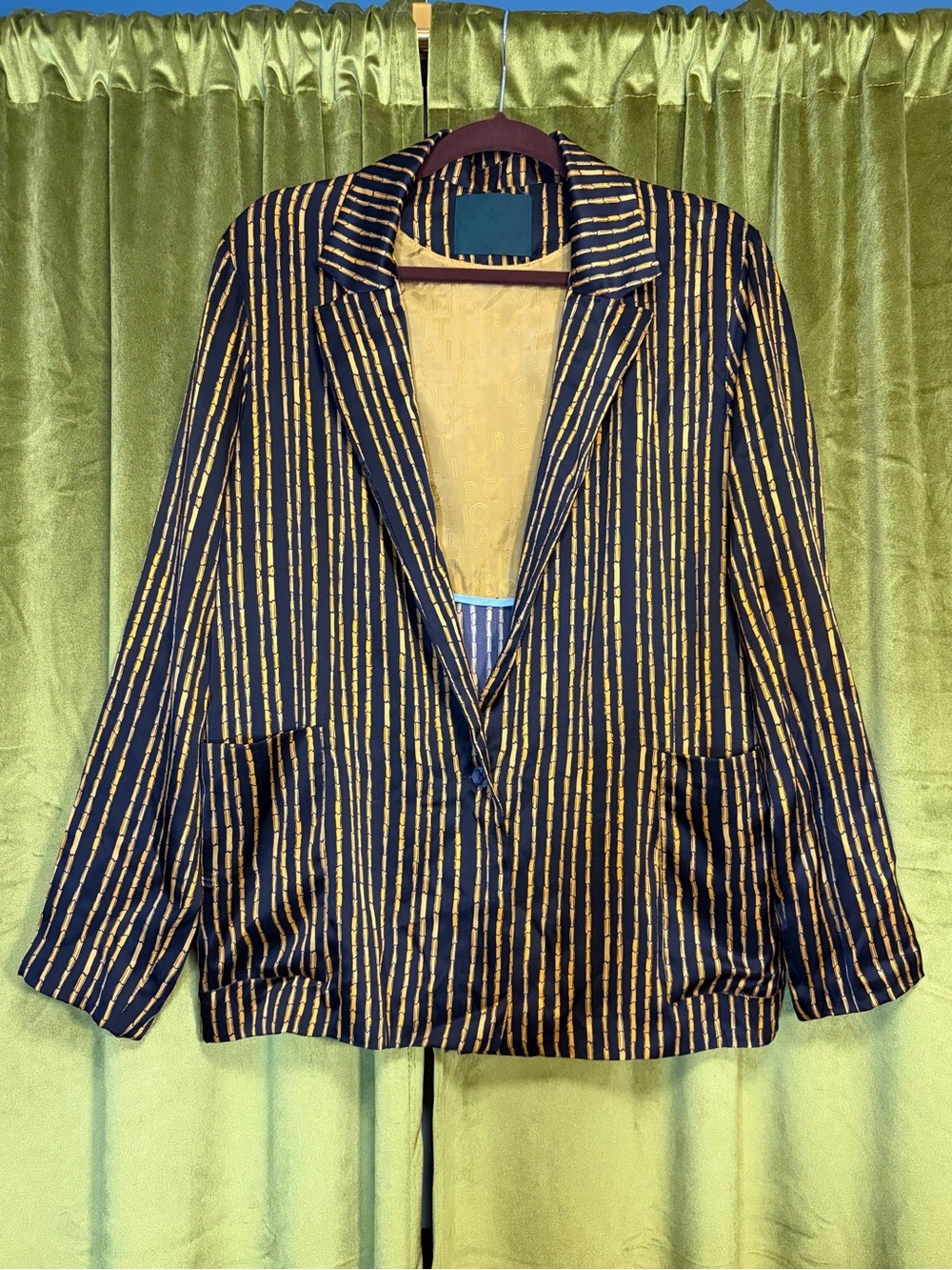 RARE Roi Du Lac Roma 100% Silk Black and Gold Bamboo Blazer Blouse IT 44/M  $500
